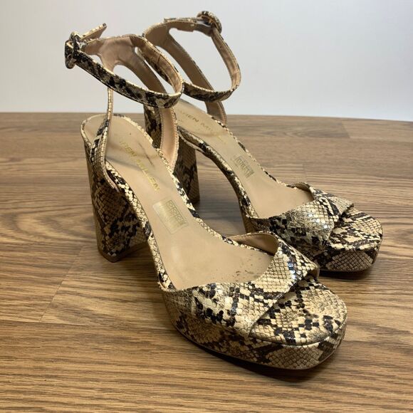 Karen Millen Heels Women's Size 41 US 10 Reptile Snakeskin Platform Ankle Strap - Picture 1 of 11